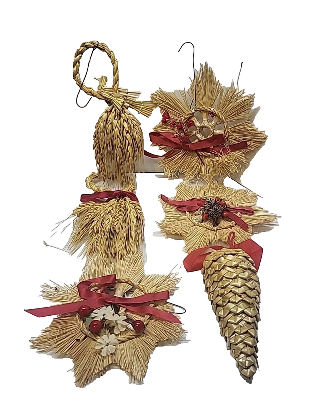 Lot of 6 Vintage Scandinavian Woven Straw Christmas Ornaments Folk Art Swedish